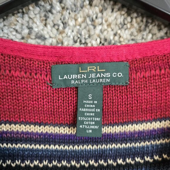 Lauren Ralph Lauren Sweater Womens Small Red Striped Linen‎ Blend Casual Ladies - Picture 6 of 7
